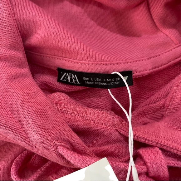 Zara Women Pink Short Sleeve Hooded Sweatshirt Sz L Cotton Swimsuit Cover Up NWT - Picture 15 of 16